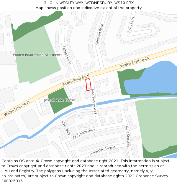 3, JOHN WESLEY WAY, WEDNESBURY, WS10 0BX: Location map and indicative extent of plot