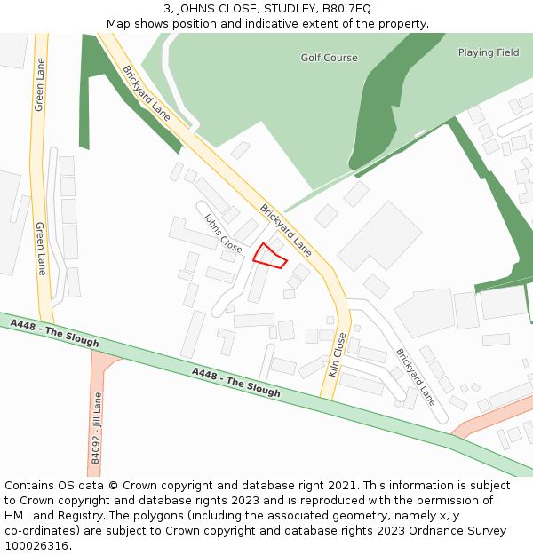3, JOHNS CLOSE, STUDLEY, B80 7EQ: Location map and indicative extent of plot