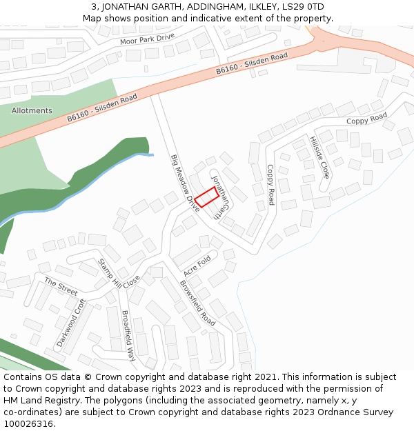 3, JONATHAN GARTH, ADDINGHAM, ILKLEY, LS29 0TD: Location map and indicative extent of plot