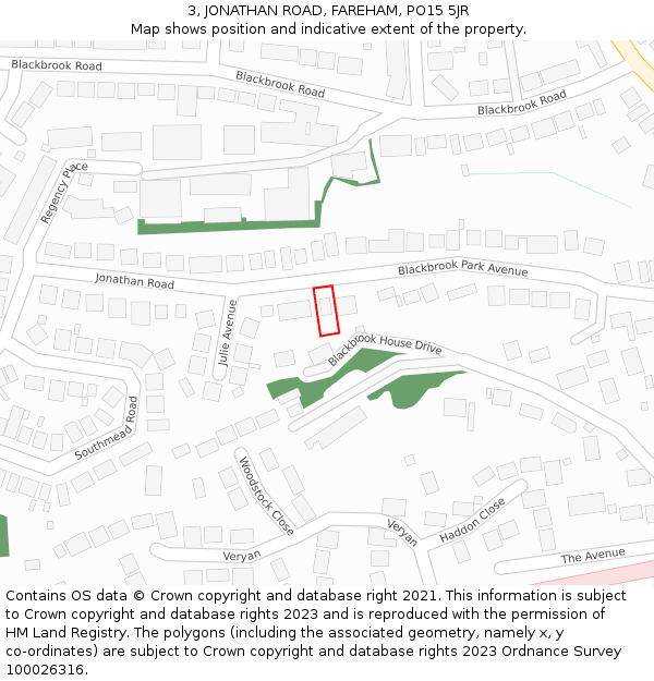 3, JONATHAN ROAD, FAREHAM, PO15 5JR: Location map and indicative extent of plot