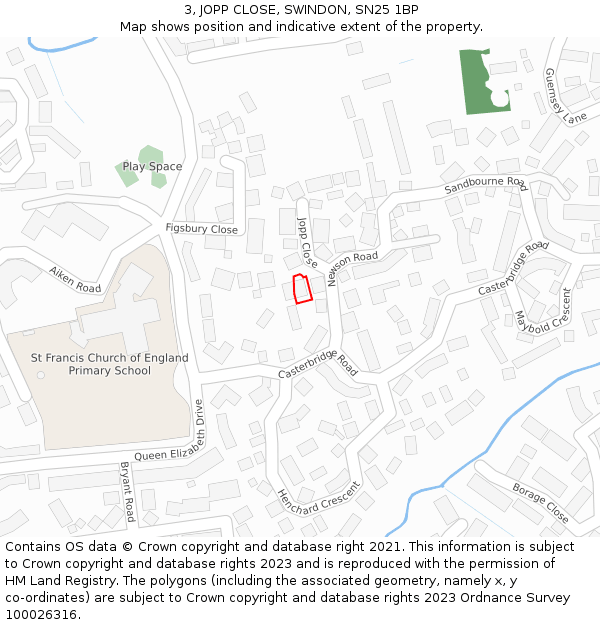 3, JOPP CLOSE, SWINDON, SN25 1BP: Location map and indicative extent of plot