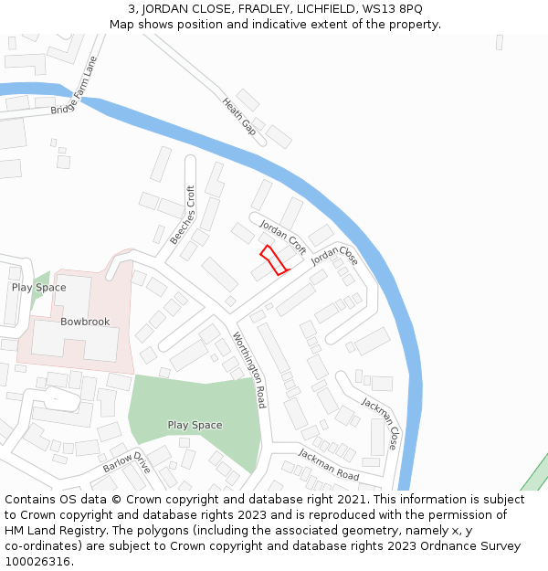 3, JORDAN CLOSE, FRADLEY, LICHFIELD, WS13 8PQ: Location map and indicative extent of plot