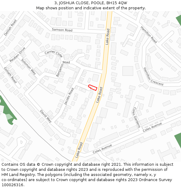 3, JOSHUA CLOSE, POOLE, BH15 4QW: Location map and indicative extent of plot