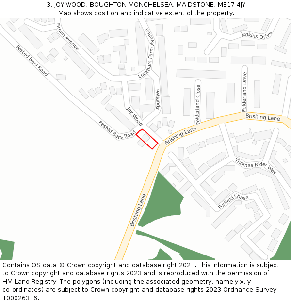 3, JOY WOOD, BOUGHTON MONCHELSEA, MAIDSTONE, ME17 4JY: Location map and indicative extent of plot