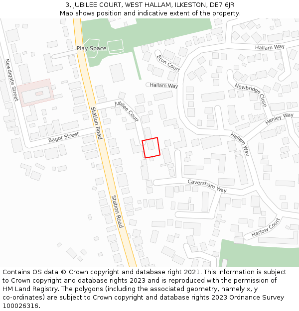 3, JUBILEE COURT, WEST HALLAM, ILKESTON, DE7 6JR: Location map and indicative extent of plot