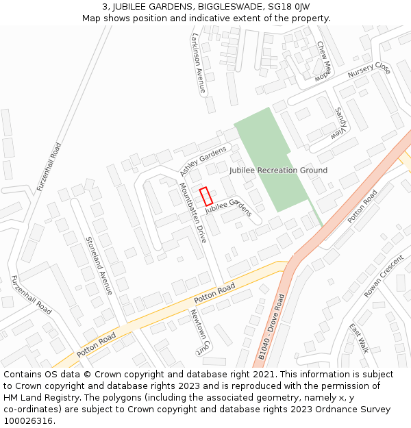 3, JUBILEE GARDENS, BIGGLESWADE, SG18 0JW: Location map and indicative extent of plot