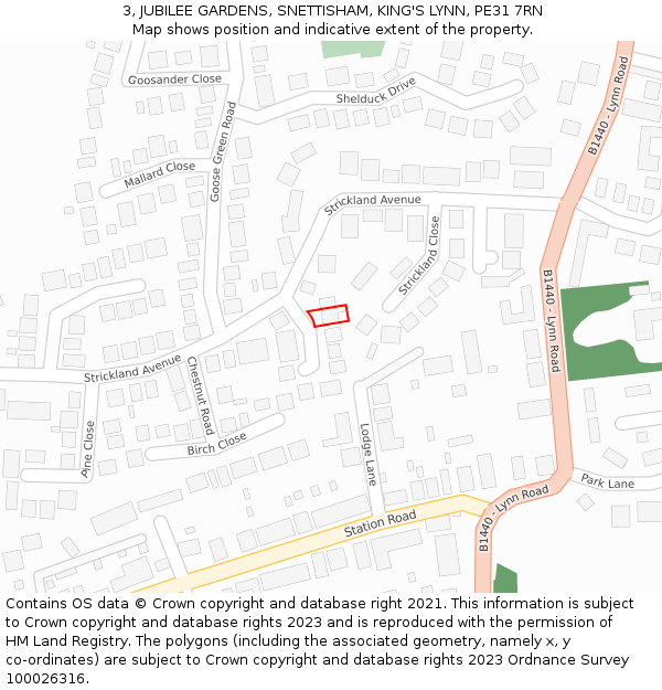 3, JUBILEE GARDENS, SNETTISHAM, KING'S LYNN, PE31 7RN: Location map and indicative extent of plot