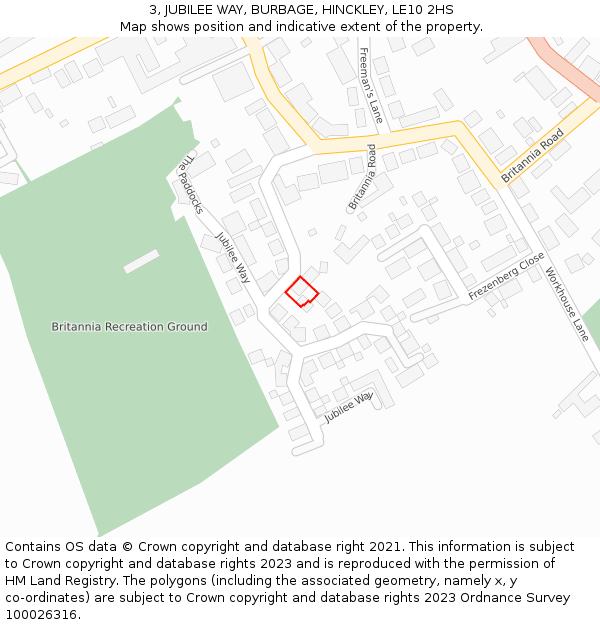 3, JUBILEE WAY, BURBAGE, HINCKLEY, LE10 2HS: Location map and indicative extent of plot