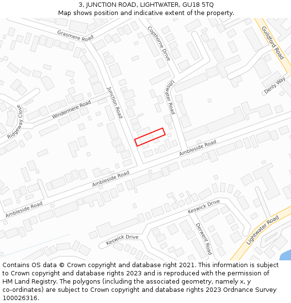 3, JUNCTION ROAD, LIGHTWATER, GU18 5TQ: Location map and indicative extent of plot