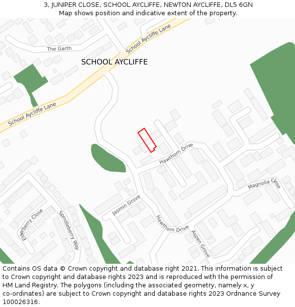 3, JUNIPER CLOSE, SCHOOL AYCLIFFE, NEWTON AYCLIFFE, DL5 6GN: Location map and indicative extent of plot