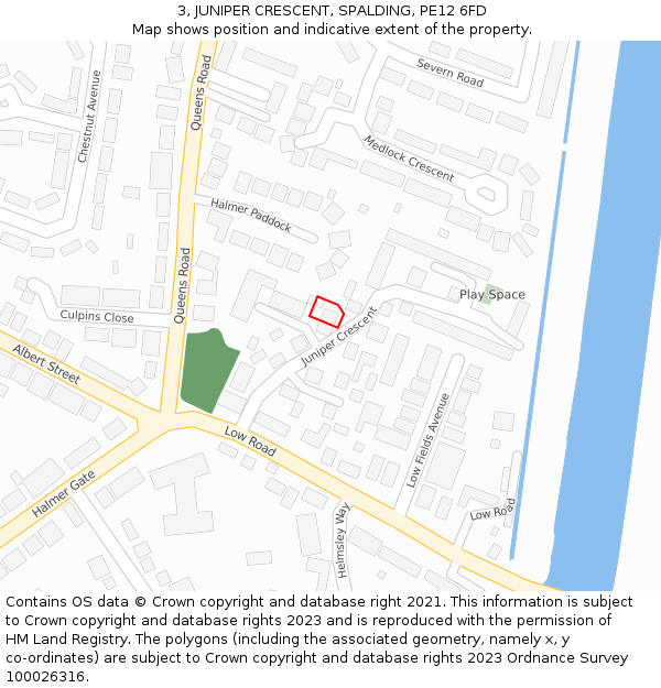 3, JUNIPER CRESCENT, SPALDING, PE12 6FD: Location map and indicative extent of plot