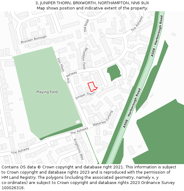 3, JUNIPER THORN, BRIXWORTH, NORTHAMPTON, NN6 9UX: Location map and indicative extent of plot