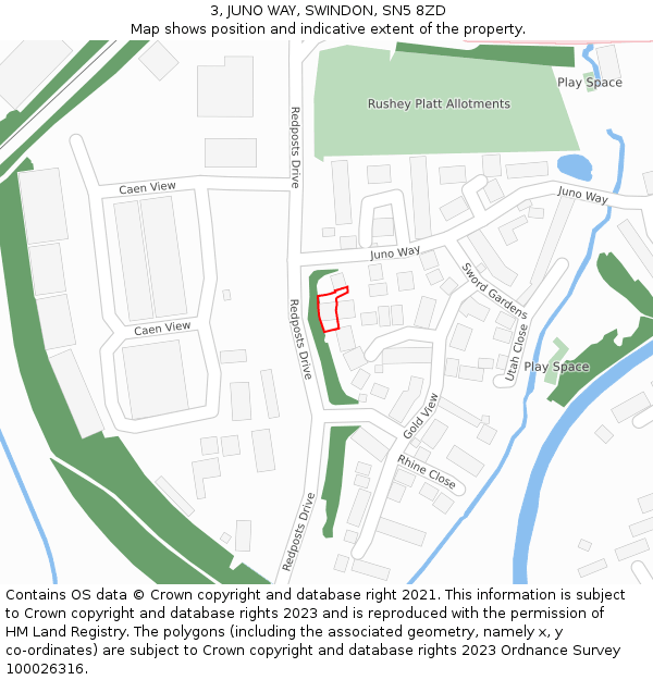 3, JUNO WAY, SWINDON, SN5 8ZD: Location map and indicative extent of plot