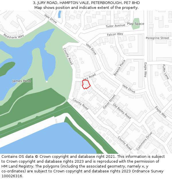 3, JURY ROAD, HAMPTON VALE, PETERBOROUGH, PE7 8HD: Location map and indicative extent of plot