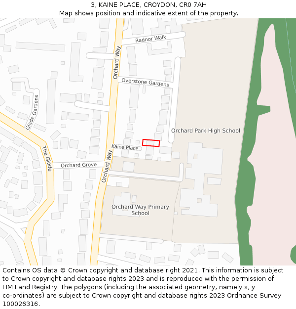 3, KAINE PLACE, CROYDON, CR0 7AH: Location map and indicative extent of plot