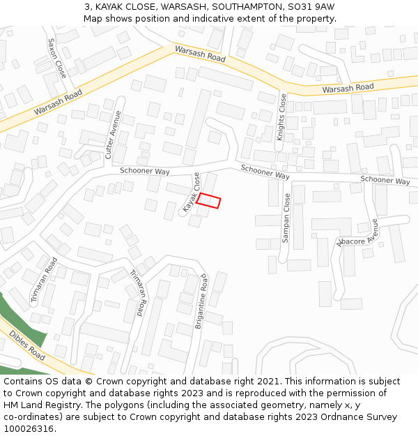 3, KAYAK CLOSE, WARSASH, SOUTHAMPTON, SO31 9AW: Location map and indicative extent of plot
