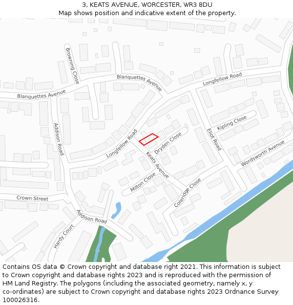 3, KEATS AVENUE, WORCESTER, WR3 8DU: Location map and indicative extent of plot
