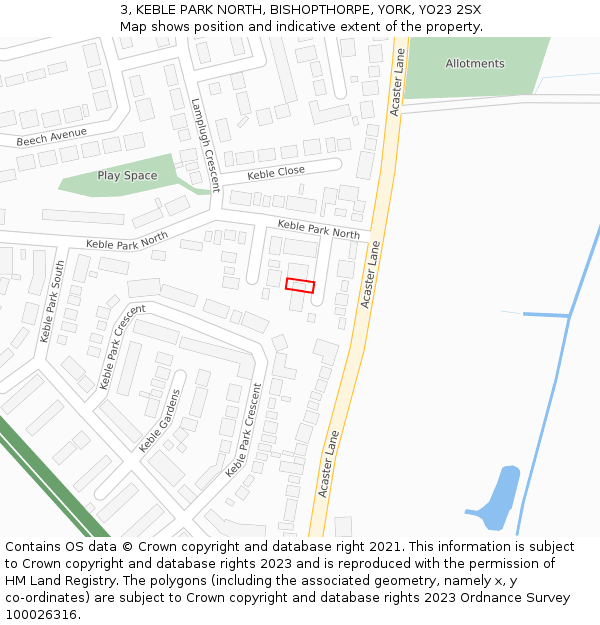 3, KEBLE PARK NORTH, BISHOPTHORPE, YORK, YO23 2SX: Location map and indicative extent of plot