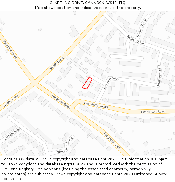 3, KEELING DRIVE, CANNOCK, WS11 1TQ: Location map and indicative extent of plot