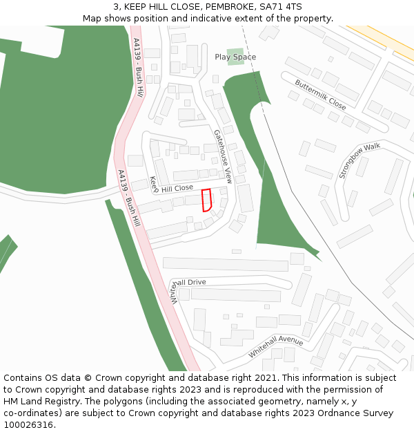 3, KEEP HILL CLOSE, PEMBROKE, SA71 4TS: Location map and indicative extent of plot