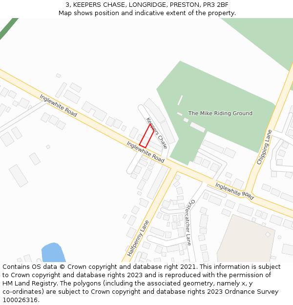 3, KEEPERS CHASE, LONGRIDGE, PRESTON, PR3 2BF: Location map and indicative extent of plot