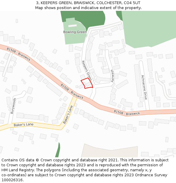 3, KEEPERS GREEN, BRAISWICK, COLCHESTER, CO4 5UT: Location map and indicative extent of plot