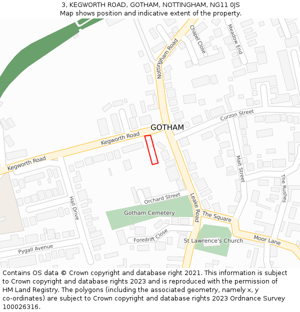 3, KEGWORTH ROAD, GOTHAM, NOTTINGHAM, NG11 0JS: Location map and indicative extent of plot