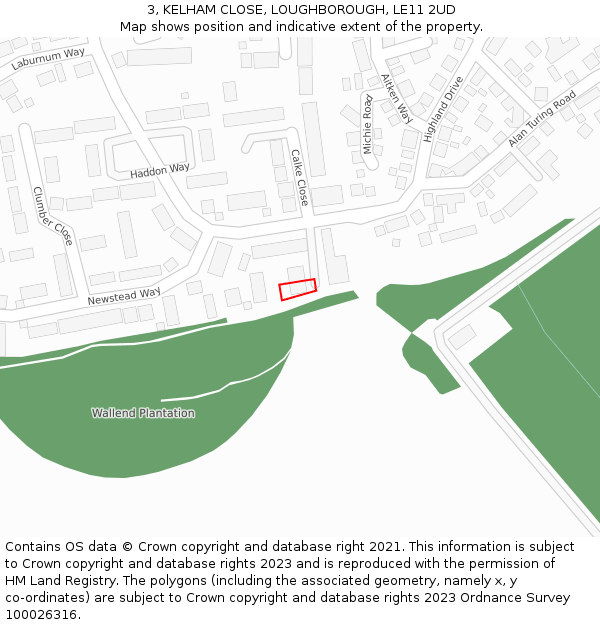 3, KELHAM CLOSE, LOUGHBOROUGH, LE11 2UD: Location map and indicative extent of plot