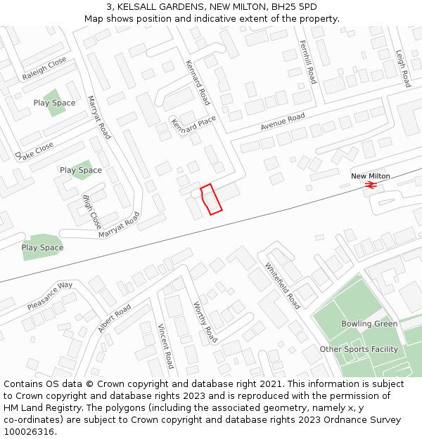 3, KELSALL GARDENS, NEW MILTON, BH25 5PD: Location map and indicative extent of plot