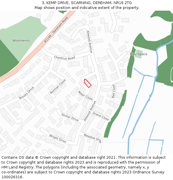 3, KEMP DRIVE, SCARNING, DEREHAM, NR19 2TG: Location map and indicative extent of plot