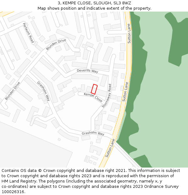 3, KEMPE CLOSE, SLOUGH, SL3 8WZ: Location map and indicative extent of plot