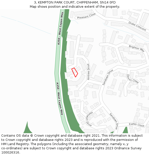 3, KEMPTON PARK COURT, CHIPPENHAM, SN14 0FD: Location map and indicative extent of plot