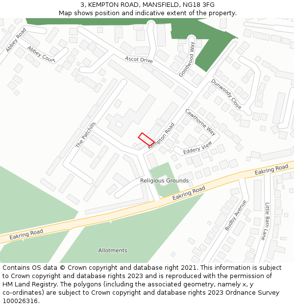 3, KEMPTON ROAD, MANSFIELD, NG18 3FG: Location map and indicative extent of plot