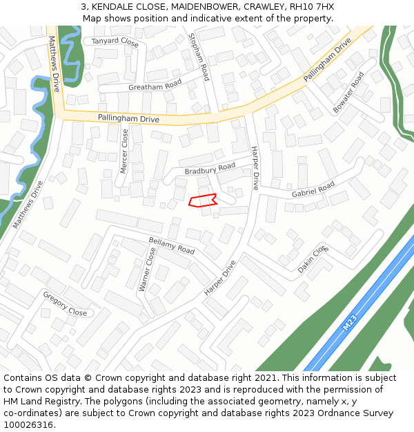 3, KENDALE CLOSE, MAIDENBOWER, CRAWLEY, RH10 7HX: Location map and indicative extent of plot