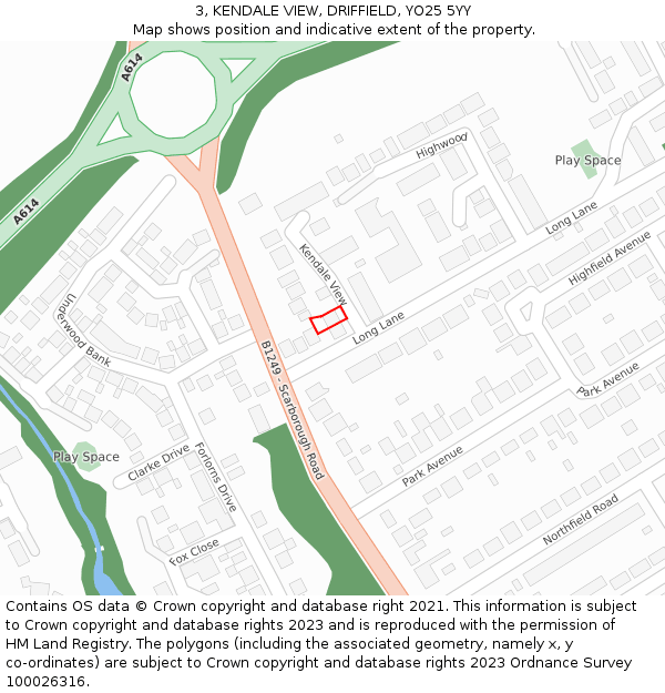 3, KENDALE VIEW, DRIFFIELD, YO25 5YY: Location map and indicative extent of plot