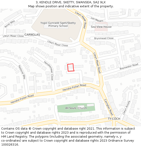 3, KENDLE DRIVE, SKETTY, SWANSEA, SA2 9LX: Location map and indicative extent of plot