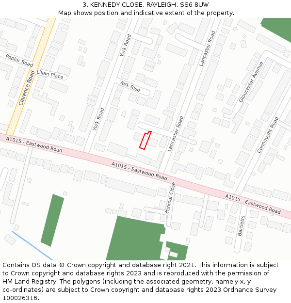 3, KENNEDY CLOSE, RAYLEIGH, SS6 8UW: Location map and indicative extent of plot