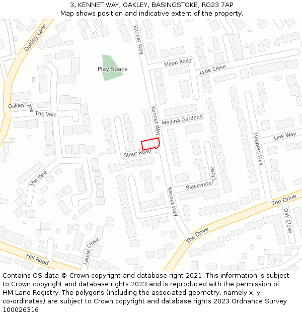 3, KENNET WAY, OAKLEY, BASINGSTOKE, RG23 7AP: Location map and indicative extent of plot