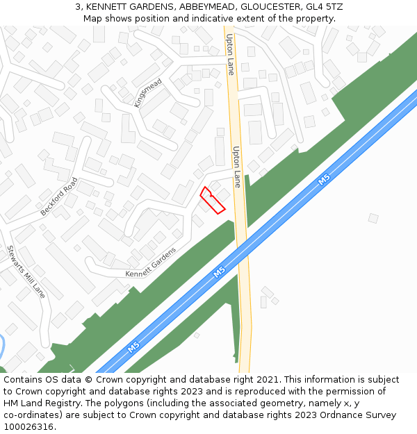 3, KENNETT GARDENS, ABBEYMEAD, GLOUCESTER, GL4 5TZ: Location map and indicative extent of plot