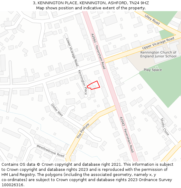 3, KENNINGTON PLACE, KENNINGTON, ASHFORD, TN24 9HZ: Location map and indicative extent of plot