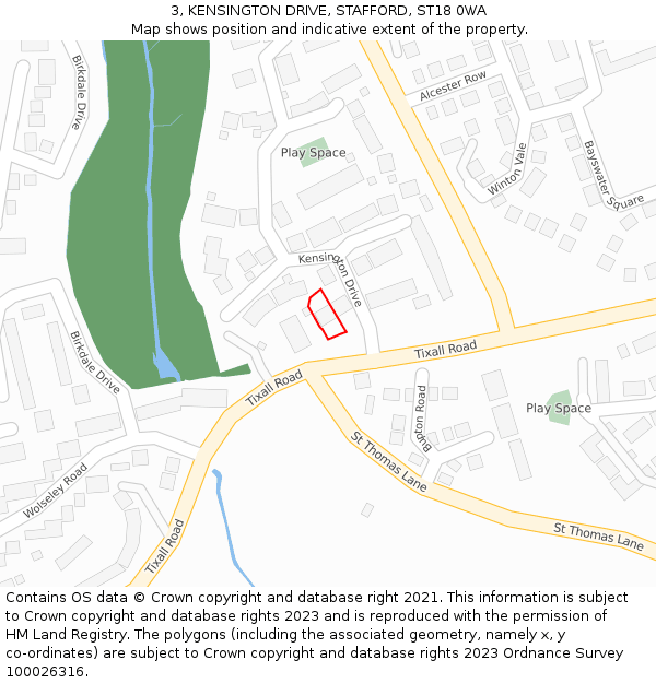 3, KENSINGTON DRIVE, STAFFORD, ST18 0WA: Location map and indicative extent of plot