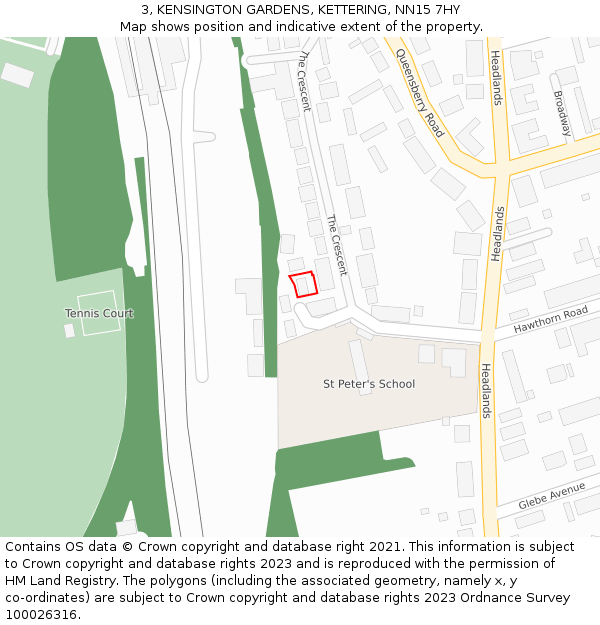 3, KENSINGTON GARDENS, KETTERING, NN15 7HY: Location map and indicative extent of plot