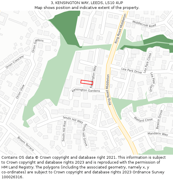 3, KENSINGTON WAY, LEEDS, LS10 4UP: Location map and indicative extent of plot