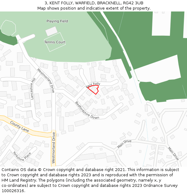 3, KENT FOLLY, WARFIELD, BRACKNELL, RG42 3UB: Location map and indicative extent of plot