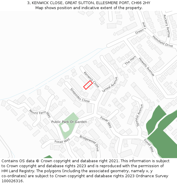 3, KENWICK CLOSE, GREAT SUTTON, ELLESMERE PORT, CH66 2HY: Location map and indicative extent of plot