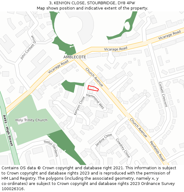 3, KENYON CLOSE, STOURBRIDGE, DY8 4PW: Location map and indicative extent of plot