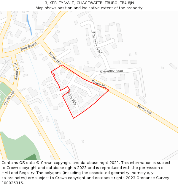 3, KERLEY VALE, CHACEWATER, TRURO, TR4 8JN: Location map and indicative extent of plot