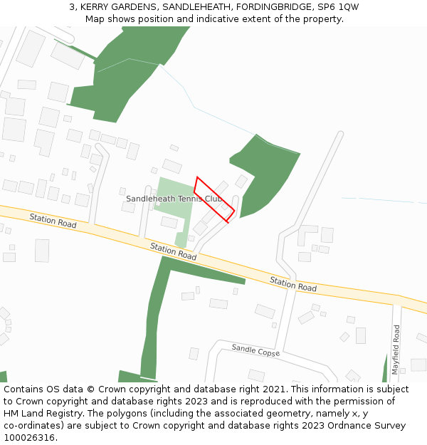 3, KERRY GARDENS, SANDLEHEATH, FORDINGBRIDGE, SP6 1QW: Location map and indicative extent of plot