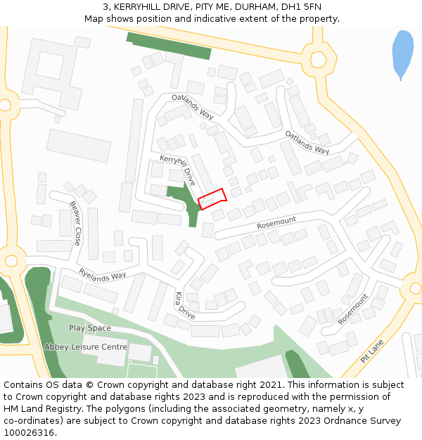 3, KERRYHILL DRIVE, PITY ME, DURHAM, DH1 5FN: Location map and indicative extent of plot