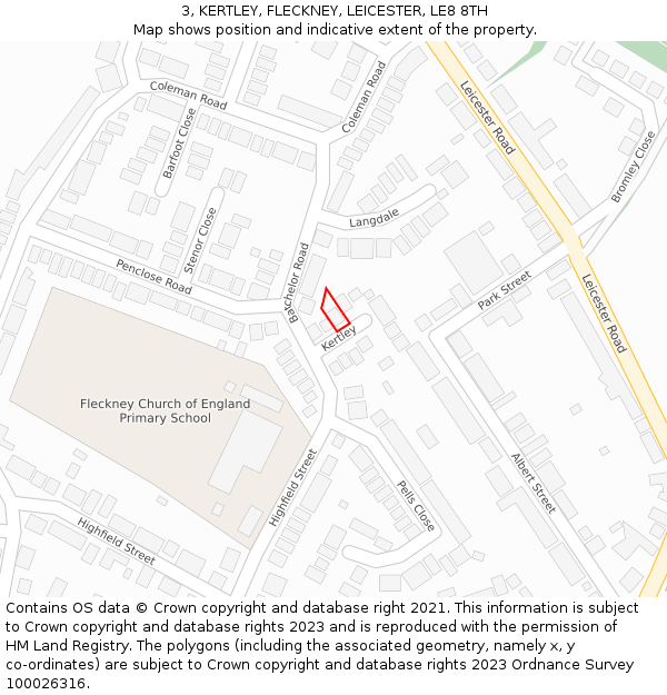 3, KERTLEY, FLECKNEY, LEICESTER, LE8 8TH: Location map and indicative extent of plot